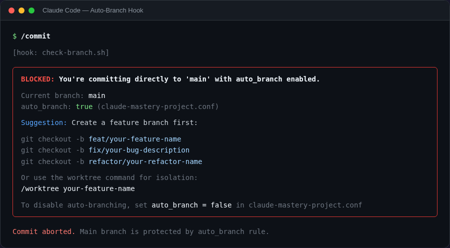 Auto-branch hook blocking commit on main