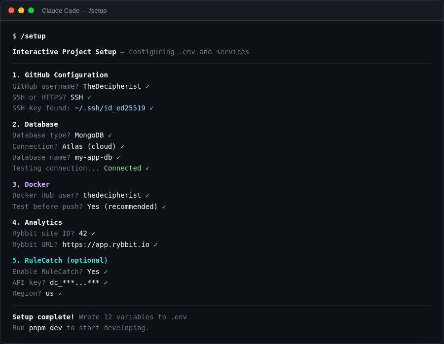 /setup interactive configuration flow